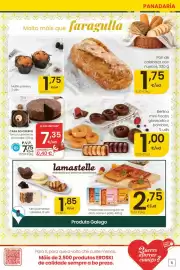 Folleto Eroski Página 5: Empanada rectangular de atun/carne o pollo €2,75, Pan de calabaza con nueces €1,75