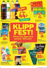 Coop reklamblad vecka 39 Sida 6: Läsk Pommac/Pepsi/7UP/Zingo €44,00, Coop fruktdryck €14,00