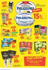 Coop reklamblad vecka 39 Sida 7: Arvid Nordquist tepåsar €40,00, Corny müslivar €30,00
