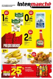 Folheto Intermarché semana 38 Página 1: Branca de neve - farinha p/bolos fina €0,89, Danone - iogurte activia liquido €1,89