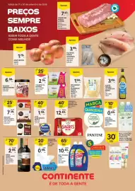 Folheto Continente Página 1: Sagres mini cerveja €12,49, Iogurte líq. mimosa vários sabores €2,74