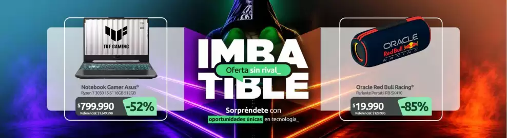 Catálogo PC Factory Página 1: Red bull - racing €19.990,00, Asus - notebook gamer €799.990,00