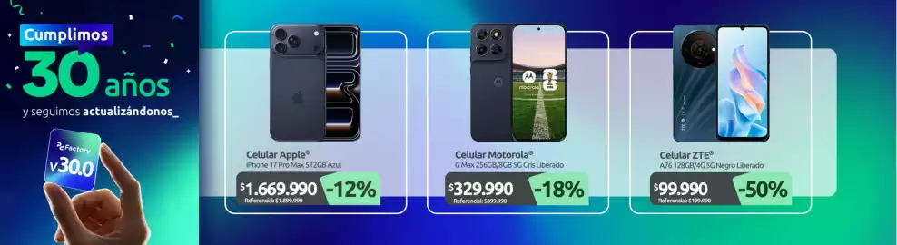 Catálogo PC Factory Página 5: Motorola - celular €329.990,00, Zte - celular €99.990,00