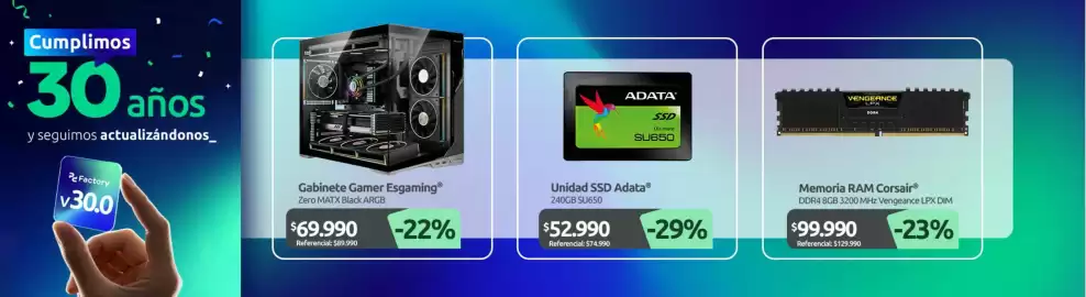 Catálogo PC Factory Página 8: Corsair - memoria ram €99.990,00, Adata - unidad ssd €52.990,00