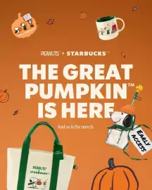 Magazine Starbucks Pagină 1: THE GREAT PUMPKIN IS COWINS! PEANUTS STARBUCKS PEANUTS STARBUCKS B PEANUTS™ + STARBUCKS TM/MC