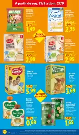 Folheto Lidl semana 39 Página 24: Nestum cereais de mel €3,69, Blédina Saqueta Frutapura €0,69