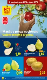 Folheto Lidl semana 39 Página 6: Maçã Reineta de Alcobaça IGP €2,39, Pera Coscia Nacional €0,99