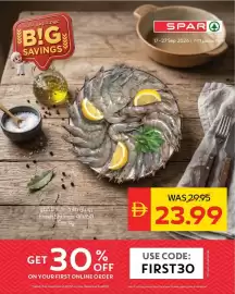 Spar catalogue Page 3: عروض التوفير الكبرى B!G SAVINGS روبيان طازج ٦٠/٤٠ للكيلو Fresh Shrimps 40/60 Per Kg SPARA 17-27 Sep