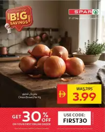 Spar catalogue Page 4: عروض التوفير الكبرى B!G SAVINGS SPARA 17-27 Sep 2026 | г.гoш гv-v بصل بني للكيلو Onion Brown Per Kg Đ