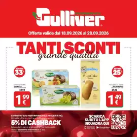 Volantino Supermercati Gulliver Pagina 1: Succhi di frutta Valfrutta €1,99, PlumCake Classico Mulino Bianco €1,49