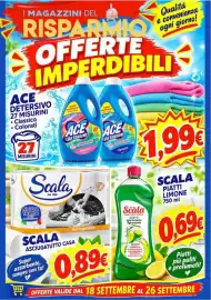 Volantino Magazzini del Risparmio Pagina 1: Ace Detersivo €1,99, Scala Piatti Igienizzante Sgrassante €0,69