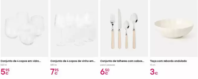 Catálogo Pepco Página 2: Com - taça com rebordo ondulado €3,00, Com - conjunto de talheres com cabos €6,50