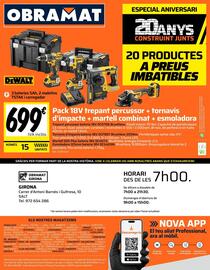 Catálogo Obramat Página 8: Dewalt - pack 18v trepant percussor + fornavis d'âmpacte + martell combinat + esmoladora €699,00