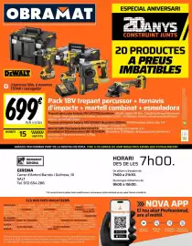 Catálogo Obramat Página 8: Dewalt - pack 18v trepant percussor + fornavis d'âmpacte + martell combinat + esmoladora €699,00