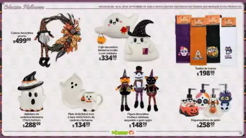 Folleto La Comer Página 23: Cojín decorativo fantasma brujita o con calabaza €334,00, Cerámica fantasma €134,00