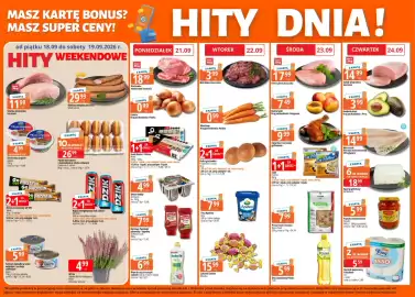 E.Leclerc gazetka tydzień 38 Strona 1: Baton proteinowy GO ON Sante €4,00, Serek mascarpone Łowicz €4,99