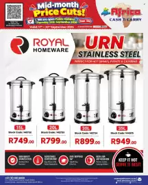 Africa Cash and Carry catalogue week 38 Page 33: Royal Hardware 35L Coffee Maker €949,00, Rival 15L Coffee Maker €749,00