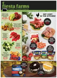 Fiesta Farms flyer week 38 Page 1: Extra large green or red grapes €3,99, Country Fresh cello carrot or cooking onions €1,99