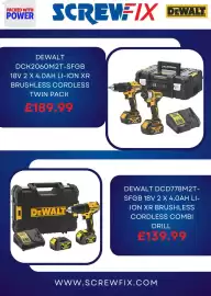 Screwfix catalogue Page 4: Dewalt DCK2060M2T-SFGB €189,99, DeWalt DCD778M2T SFGB €139,99