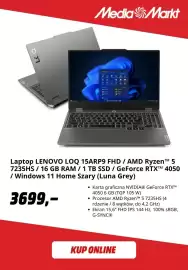 Media Markt gazetka tydzień 38 Strona 5: Laptop LENOVO LOQ 15ARP9 FHD €3.699,00
