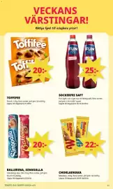 Tempo reklamblad vecka 39 Sida 5: Fun light sockerfri saft €25,00, Storck toffifee €20,00