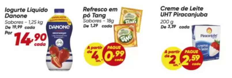 Tabloide Dia Página 8: Piracanjuba - creme de leite uht €3,39, Tang - refresco em po €0,99