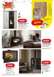 Folheto Bricomarché Página 14: Madeira - saco de pellets €4,89, A+ - salamandra a pellets slim canalizavel €999,00