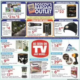 Boscov's weekly ad Page 23: Farpoint aa alkaline batteries €22,00, Farpoint 800-Lumen Jumbo Flashlight €5,99
