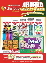Folleto Soriana Mercado semana 38 Página 1: Ariel detergente en polvo 8 cargas €39,90