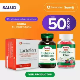 Catálogo All Nutrition Página 2: SALUD Farmadel. Sunvit %DCTO Productos seleccionados CUIDA TU DIGESTIÓN HASTA 50 PREDIOTICO