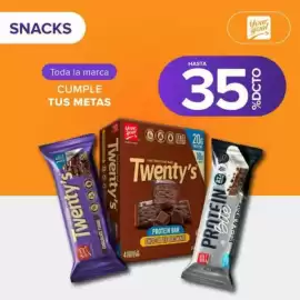 Catálogo All Nutrition Página 9: SNACKS Toda la marca CUMPLE TUS METAS Twenty's CHOCOLATE FUDGE HASTA %DCTO Your gool 35 000