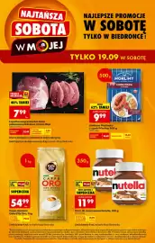Biedronka gazetka Strona 1: Łopatka wieprzowa bez kości €7,99, Kiełbasa Morlińska z szynki €9,99