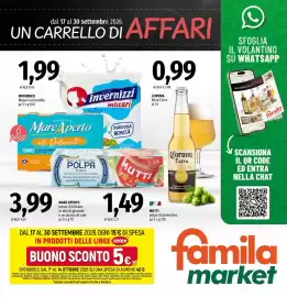 Volantino Famila Market Pagina 1: Mare Aperto tonno il Delicato €3,99
