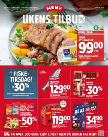 Meny kundeavis Side 1: Fersk laks €129,00, Coca-Cola Zero €119,00
