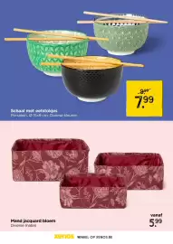 Xenos folder Pagina 28: Schaal met eetstokjes €7,99, Mand jacquard bloem €5,99