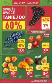 ALDI gazetka tydzień 39 Strona 3: Winogrona ciemne €7,99, Mango Sztuka €5,99
