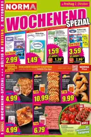 Norma Prospekt woche 40 Seite 16: Dicke Rippe vom Schwein, mit Knochen €4,99, Landliebe Butterkäse €1,49