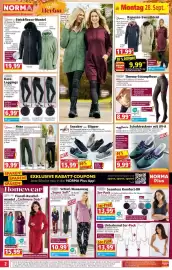 Norma Prospekt woche 40 Seite 2: Myflair Schuh trockner mit UV-A €9,99, Jasminella Strickfleece-Mantel €19,99
