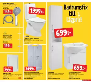 Jem&Fix reklamblad Sida 11: BADRUMSKOMMOD €699,00, TOALETTSTOL RIMLESS €1.999,00