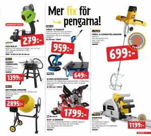 Jem&Fix reklamblad Sida 5: KAKELSKÄRMASKIN €649,00, SÄNKSÅG €1.199,00
