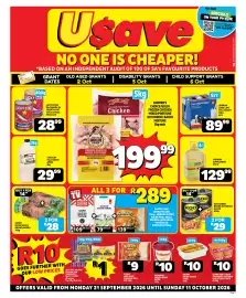 Usave catalogue Page 1: KOO BAKED BEANS IN TOMATO SAUCE €29,00, Sasko more slices brown bread €28,00
