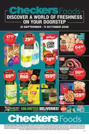 Checkers catalogue Page 1: Cape Point Frozen Prawn Meat €159,99, Albany Everyday White Bread €17,99