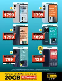 Checkers catalogue Page 4: Hisense E36 €1.099,00, Samsung Galaxy A06 €1.799,00