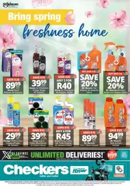 Checkers catalogue Page 1: Duck Active Clean Blue/Green In-Cistern Block €39,99, Mr Muscle Kitchen/Bathroom Cleaner