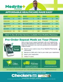 Checkers catalogue Page 5: Medirite+ Pharmacy AFFORDABLE HEALTHCARE MADE EASY PRODUCT ALLERGEX 4mg TABLETS 100 100 PRICE