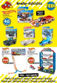 TEDi leták týden 39 Strana 2: Hračky-Highlights HOWHeers Hot Wheels v různých provedeních, cena 40 Kč ATTE HOTWHE 142/250 72