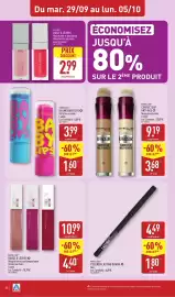 Catalogue ALDI semaine 40 page 28: MAYBELLINE EYELINER LASTING DRAMA €1,80, MAYBELLINE ROUGE À LÈVRES €4,40