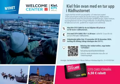 Citti reklamblad Sida 2: Kiel från ovan med en tur upp i Rådhustornet, EUR 13, Medlemspris €13,00