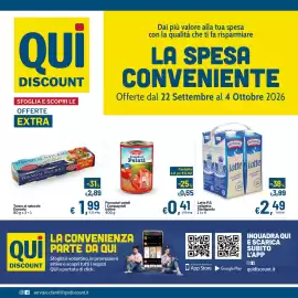 Volantino Qui Discount Pagina 1: Latte P.S. valigetta Sterilgarda €2,49, Pomodori pelati I Campagnoli €0,41
