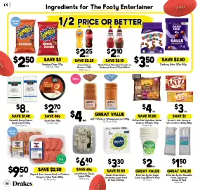 Drakes catalogue week 39 Page 18: JUST White or Wholemeal Loaf €4,00, Arnott's Jatz, Savoy or Clix Crackers €3,00